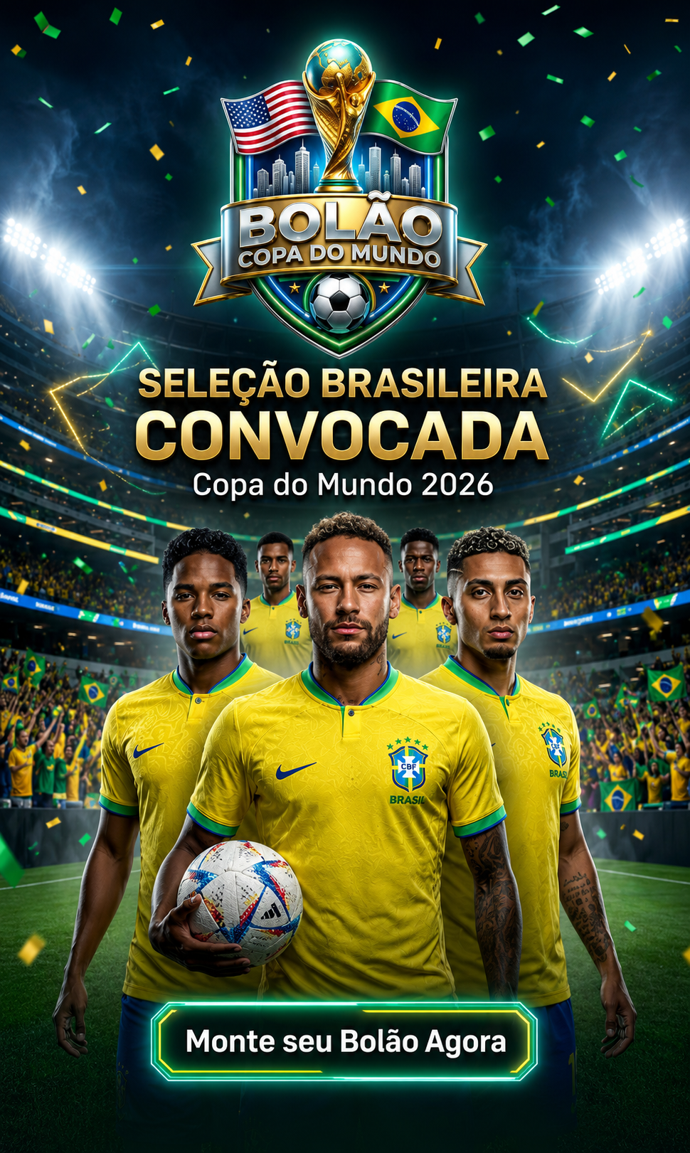 Selecao brasileira convocada para a Copa do Mundo 2026. Monte seu bolao agora.